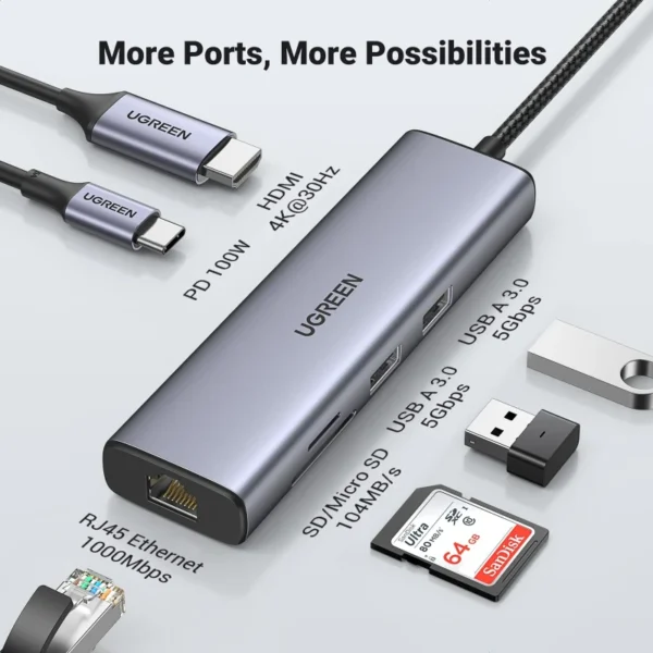 Station d'accueil Ugreen USB-C 7-en-1 (HDMI 4K) - 90568